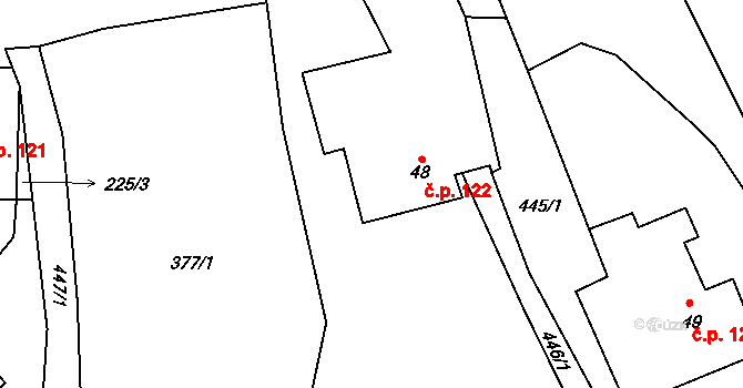 Sebranice 122 na parcele st. 48 v KÚ Sebranice u Litomyšle, Katastrální mapa