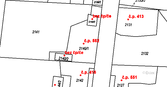 Skřečoň 552, Bohumín na parcele st. 2140/1 v KÚ Skřečoň, Katastrální mapa