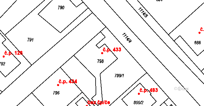 Starý Bohumín 433, Bohumín na parcele st. 798 v KÚ Starý Bohumín, Katastrální mapa