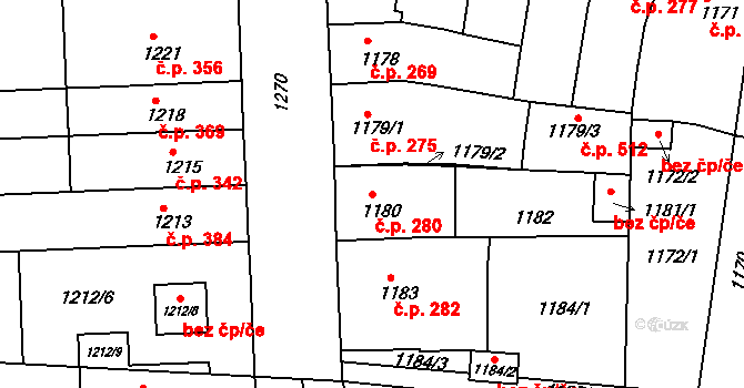 Brněnské Ivanovice 280, Brno na parcele st. 1180 v KÚ Brněnské Ivanovice, Katastrální mapa