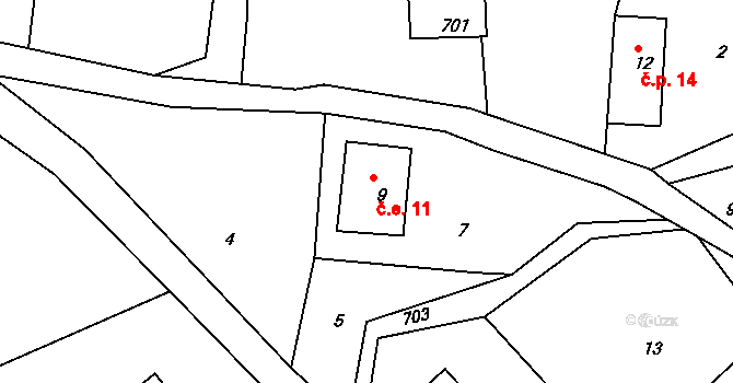 Chlístov 11, Železný Brod na parcele st. 9 v KÚ Chlístov u Železného Brodu, Katastrální mapa