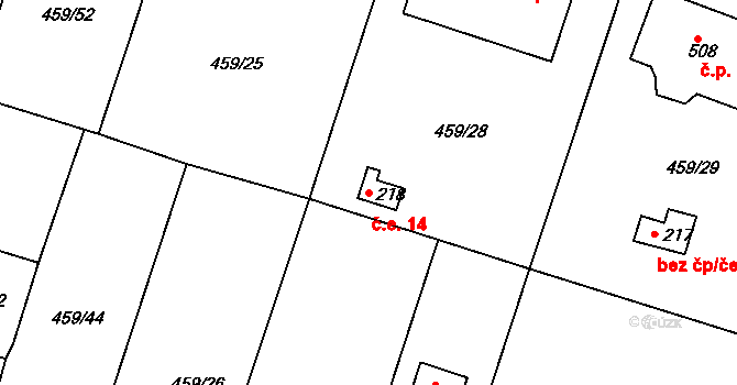 Horoušánky 14, Horoušany na parcele st. 218 v KÚ Horoušany, Katastrální mapa