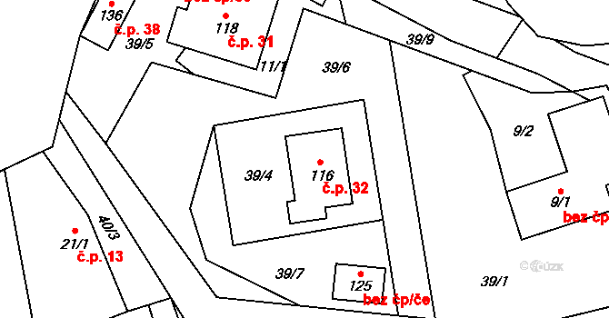 Chvojnov 32, Pelhřimov na parcele st. 116 v KÚ Chvojnov, Katastrální mapa