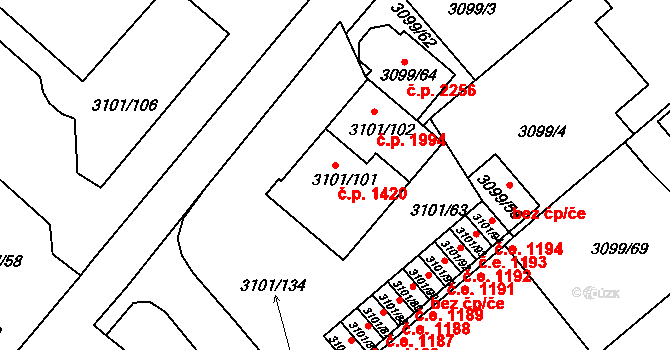 Pelhřimov 1420 na parcele st. 3101/101 v KÚ Pelhřimov, Katastrální mapa