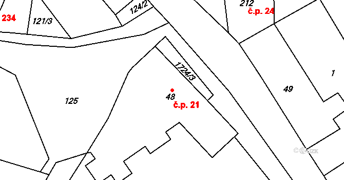 Kocléřov 21, Vítězná na parcele st. 48 v KÚ Kocléřov, Katastrální mapa