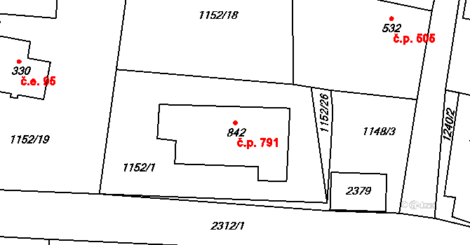Bublava 791 na parcele st. 842 v KÚ Bublava, Katastrální mapa
