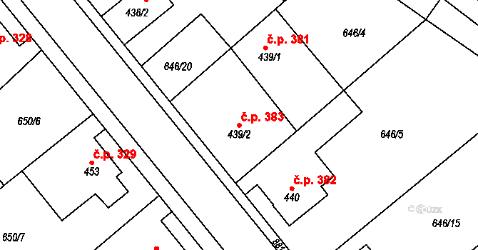 Borohrádek 383 na parcele st. 439/2 v KÚ Borohrádek, Katastrální mapa