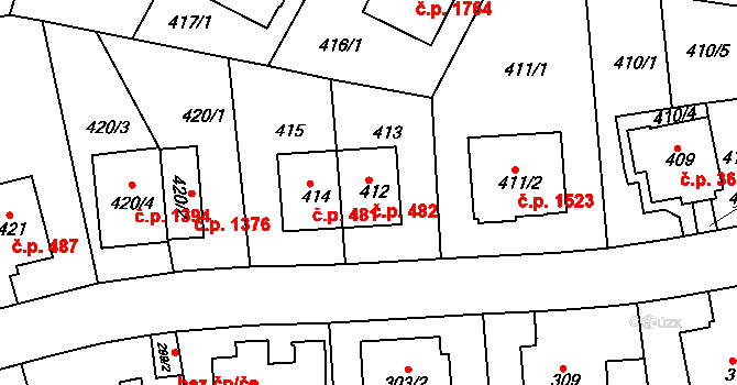 Krč 482, Praha na parcele st. 412 v KÚ Krč, Katastrální mapa