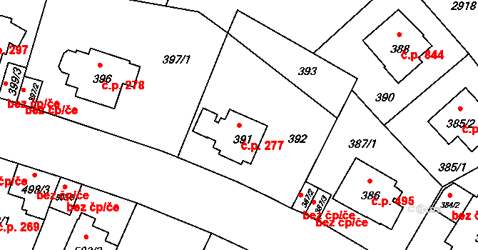 Braník 277, Praha na parcele st. 391 v KÚ Braník, Katastrální mapa