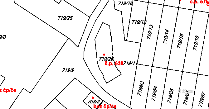 Jinonice 630, Praha na parcele st. 719/26 v KÚ Jinonice, Katastrální mapa