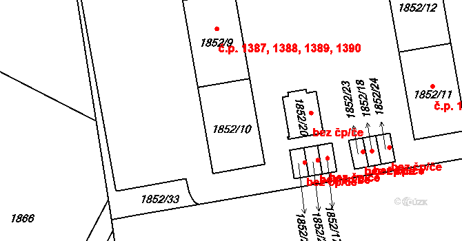 Vršovice 1387,1388,1389,1390, Praha na parcele st. 1852/10 v KÚ Vršovice, Katastrální mapa