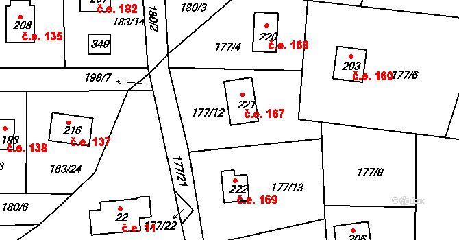 Pouště 167, Mokrovraty na parcele st. 221 v KÚ Pouště, Katastrální mapa