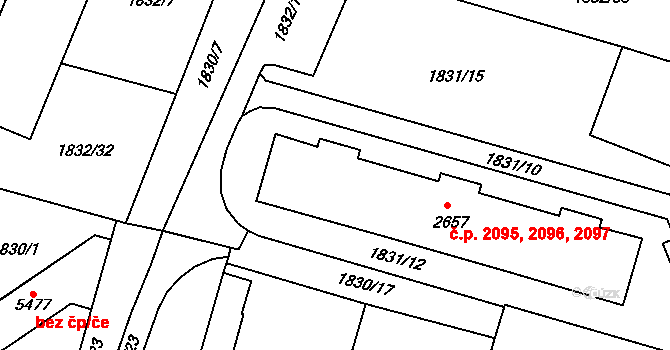 Dvůr Králové nad Labem 2095,2096,2097 na parcele st. 2657 v KÚ Dvůr Králové nad Labem, Katastrální mapa