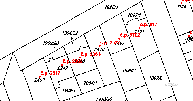 Hodonín 2527 na parcele st. 2410 v KÚ Hodonín, Katastrální mapa