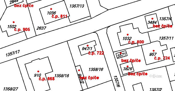 Vrchlabí 722 na parcele st. 947/1 v KÚ Vrchlabí, Katastrální mapa