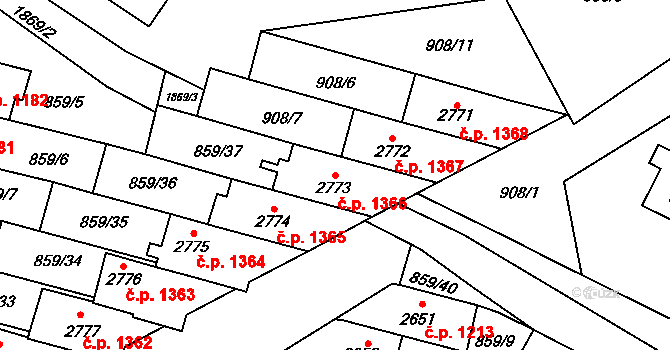 Vrchlabí 1366 na parcele st. 2773 v KÚ Vrchlabí, Katastrální mapa