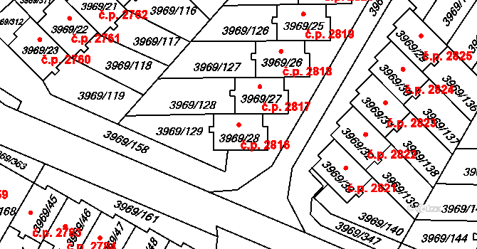 Česká Lípa 2816 na parcele st. 3969/28 v KÚ Česká Lípa, Katastrální mapa