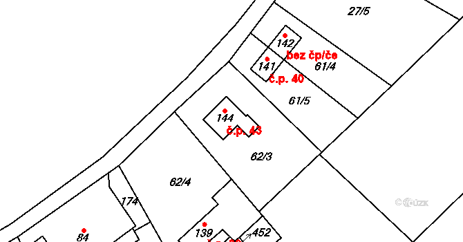 Černý Potok 43, Kryštofovy Hamry na parcele st. 144 v KÚ Černý Potok, Katastrální mapa