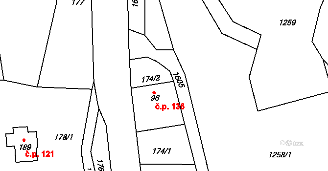 Javorník 136, Rudník na parcele st. 96 v KÚ Javorník v Krkonoších, Katastrální mapa