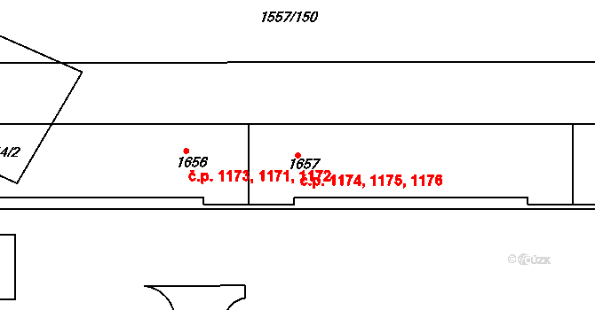 Rosice 1174,1175,1176 na parcele st. 1657 v KÚ Rosice u Brna, Katastrální mapa