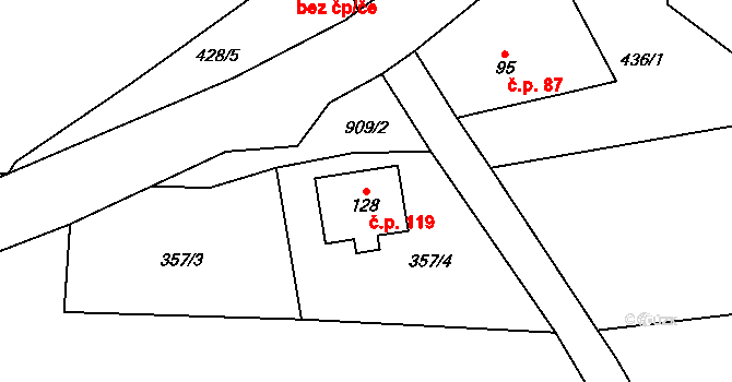 Smolná 119, Rotava na parcele st. 128 v KÚ Smolná, Katastrální mapa