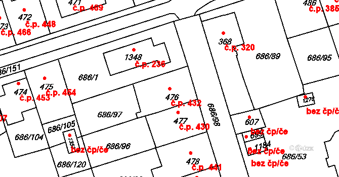 Parník 432, Česká Třebová na parcele st. 476 v KÚ Parník, Katastrální mapa