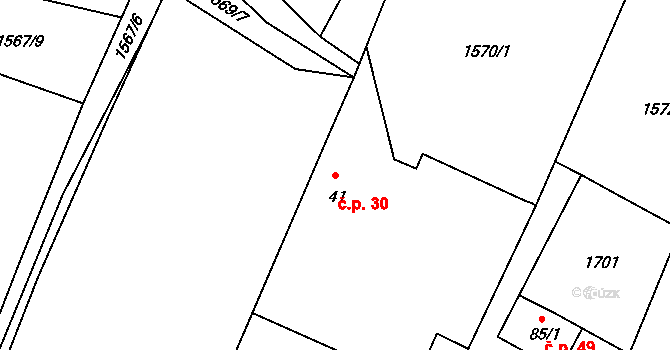Hůrky 30, Lišov na parcele st. 41 v KÚ Hůrky u Lišova, Katastrální mapa