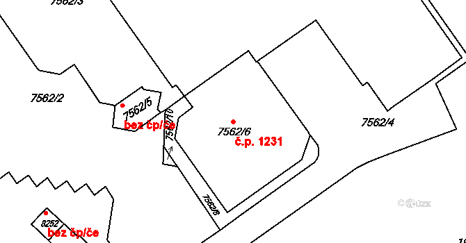 Bystrc 1231, Brno na parcele st. 7562/6 v KÚ Bystrc, Katastrální mapa