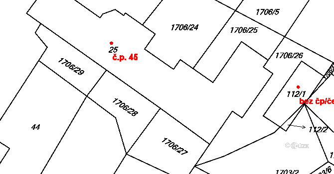 Hrbov 45, Velké Meziříčí na parcele st. 25 v KÚ Hrbov u Velkého Meziříčí, Katastrální mapa