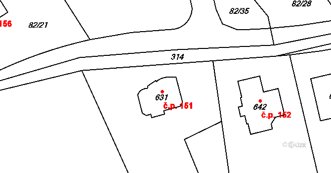 Černolice 151 na parcele st. 631 v KÚ Černolice, Katastrální mapa