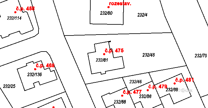 Boršov nad Vltavou 475 na parcele st. 232/81 v KÚ Boršov nad Vltavou, Katastrální mapa