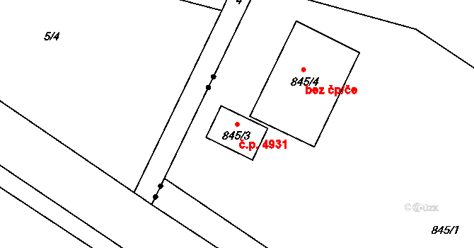 Rýnovice 4931, Jablonec nad Nisou na parcele st. 845/3 v KÚ Rýnovice, Katastrální mapa