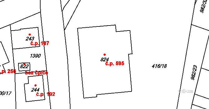 Prštné 595, Zlín na parcele st. 824 v KÚ Prštné, Katastrální mapa