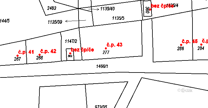 Odrůvky 43, Studnice na parcele st. 277 v KÚ Studnice u Vyškova, Katastrální mapa