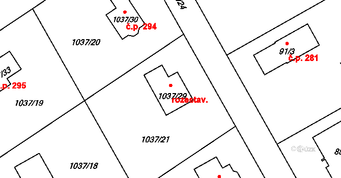 Bernartice nad Odrou 293 na parcele st. 1037/29 v KÚ Bernartice nad Odrou, Katastrální mapa
