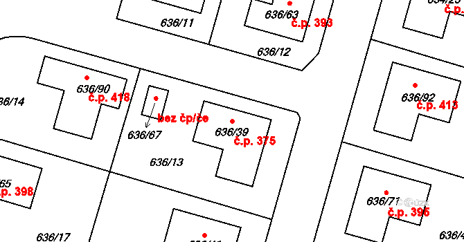 Červený Hrádek 375, Plzeň na parcele st. 636/39 v KÚ Červený Hrádek u Plzně, Katastrální mapa