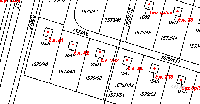 Třebechovice pod Orebem 232 na parcele st. 2604 v KÚ Třebechovice pod Orebem, Katastrální mapa