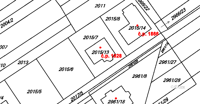 Šlapanice 1828 na parcele st. 2015/13 v KÚ Šlapanice u Brna, Katastrální mapa