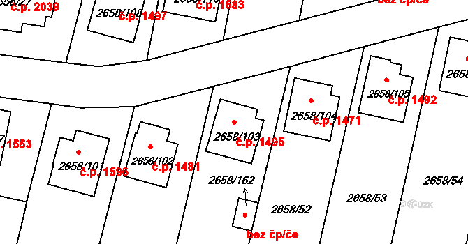 Benešov 1495 na parcele st. 2658/103 v KÚ Benešov u Prahy, Katastrální mapa