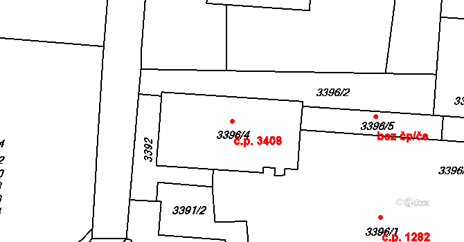 Frýdek 3408, Frýdek-Místek na parcele st. 3396/4 v KÚ Frýdek, Katastrální mapa