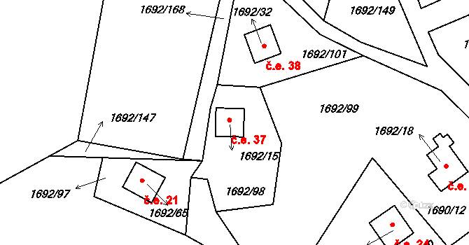 Hůrka 37, Horní Planá na parcele st. 1692/15 v KÚ Horní Planá, Katastrální mapa