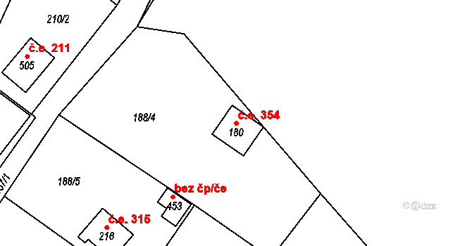 Hostěradice 354, Kamenný Přívoz na parcele st. 180 v KÚ Hostěradice, Katastrální mapa