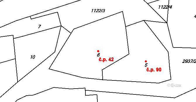 Křivsoudov 42 na parcele st. 6 v KÚ Křivsoudov, Katastrální mapa