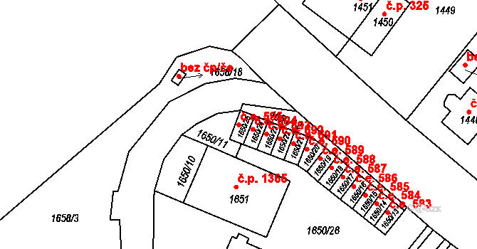 Děčín VI-Letná 595, Děčín na parcele st. 1650/25 v KÚ Podmokly, Katastrální mapa