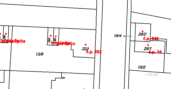 Muglinov 192, Ostrava na parcele st. 222 v KÚ Muglinov, Katastrální mapa