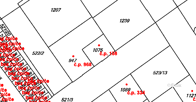 Přívoz 156, Ostrava na parcele st. 1075 v KÚ Přívoz, Katastrální mapa