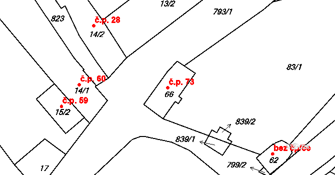 Jamnice 73, Stěbořice na parcele st. 66 v KÚ Jamnice, Katastrální mapa