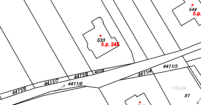 Vysoké Pole 245 na parcele st. 533 v KÚ Vysoké Pole, Katastrální mapa