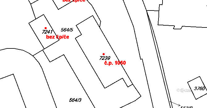 Borovina 1050, Třebíč na parcele st. 7239 v KÚ Třebíč, Katastrální mapa