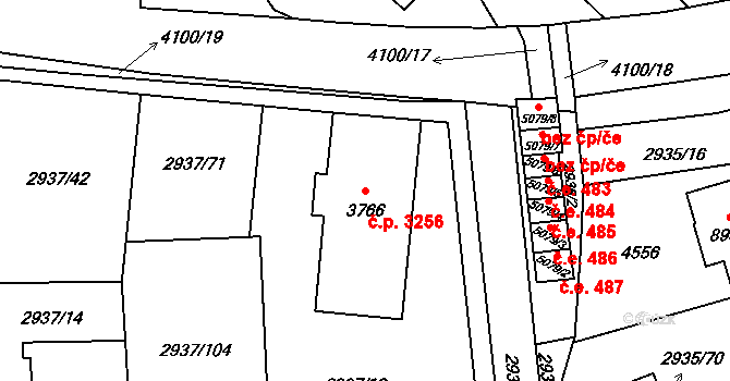 Zlín 3256 na parcele st. 3766 v KÚ Zlín, Katastrální mapa